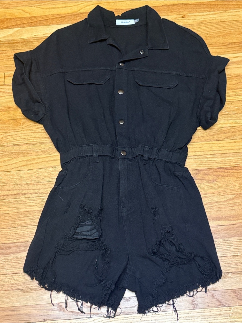 Women’s Distressed Black Denim Romper